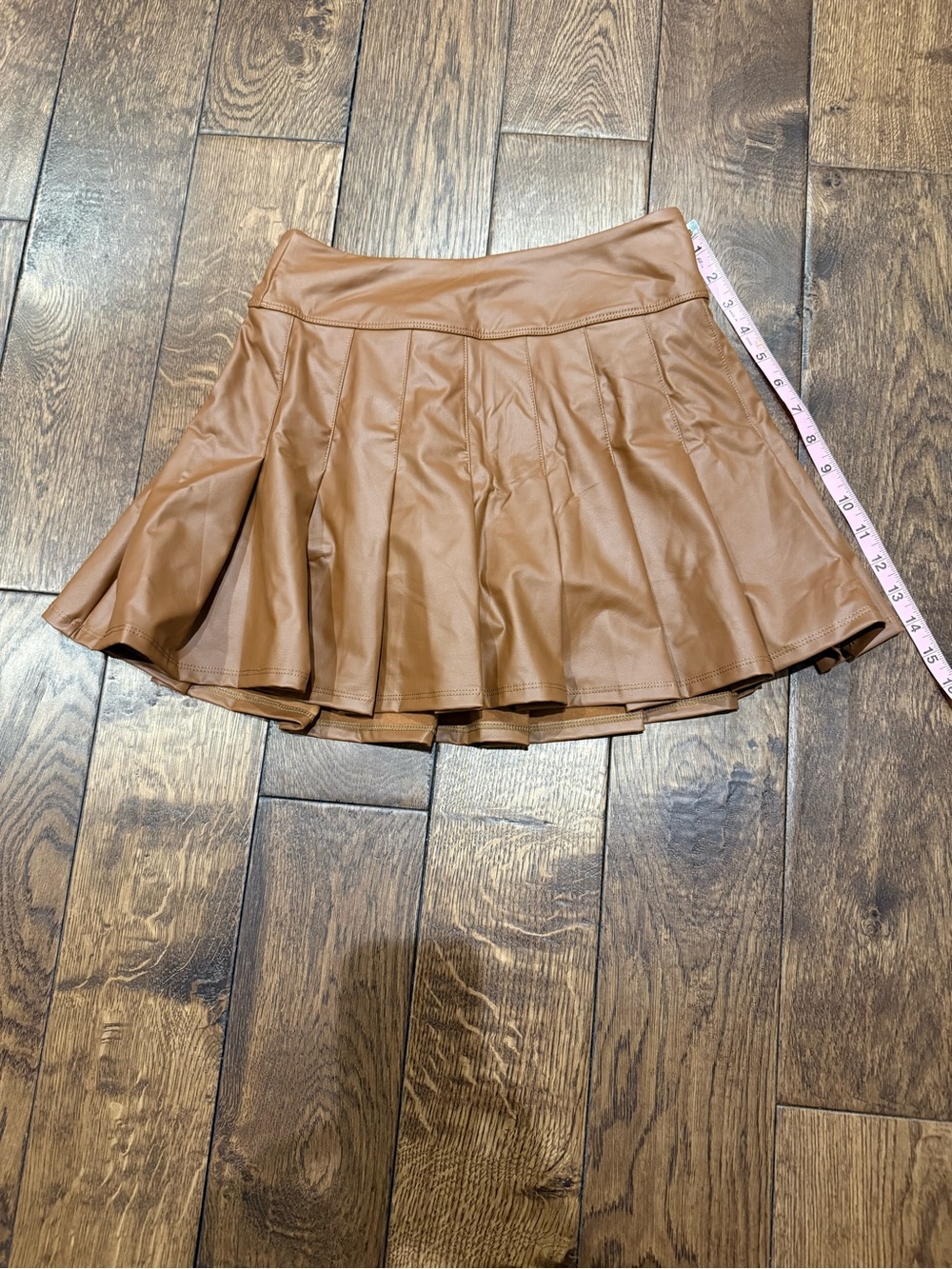 aerie Faux Leather Pleated Skater Mini Skirt in Tan